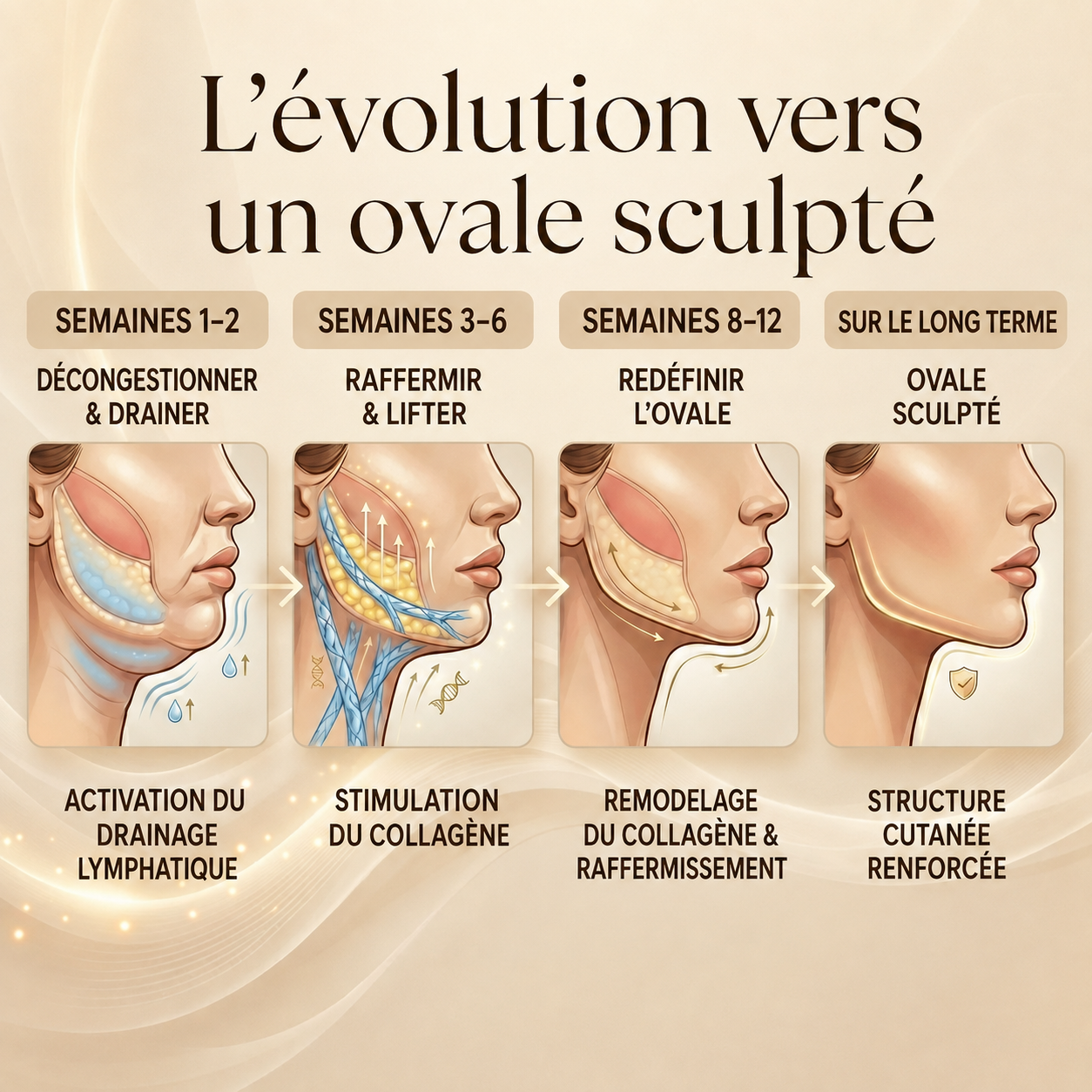 Enveloppement sculptant le visage au collagène